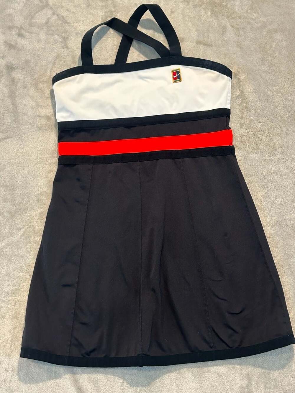 Nike Vintage Tennis Dress Crossback Colorblock Black White Red